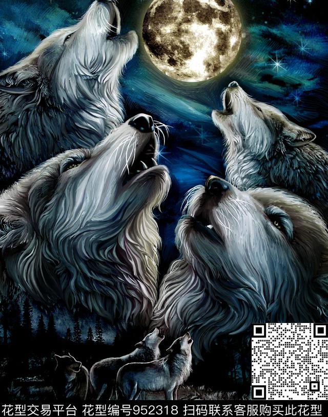 狼动物定位花数码印花华亿平台下载（图片编号: 952318） - 瓦栏（Walan）