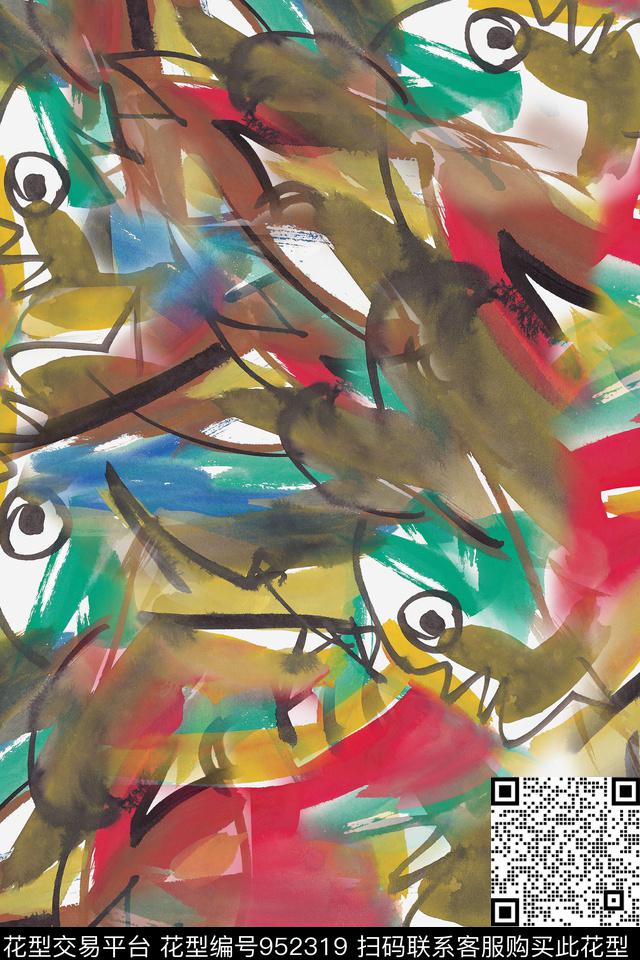 趣味线条抽象数码印花华亿平台下载（图片编号: 952319） - 瓦栏（Walan）