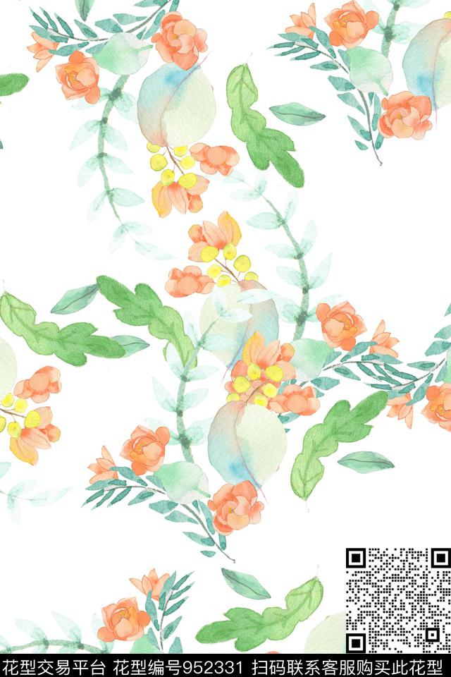 可爱数码华亿平台手绘花卉数码印花华亿平台下载（图片编号: 952331） - 瓦栏（Walan）