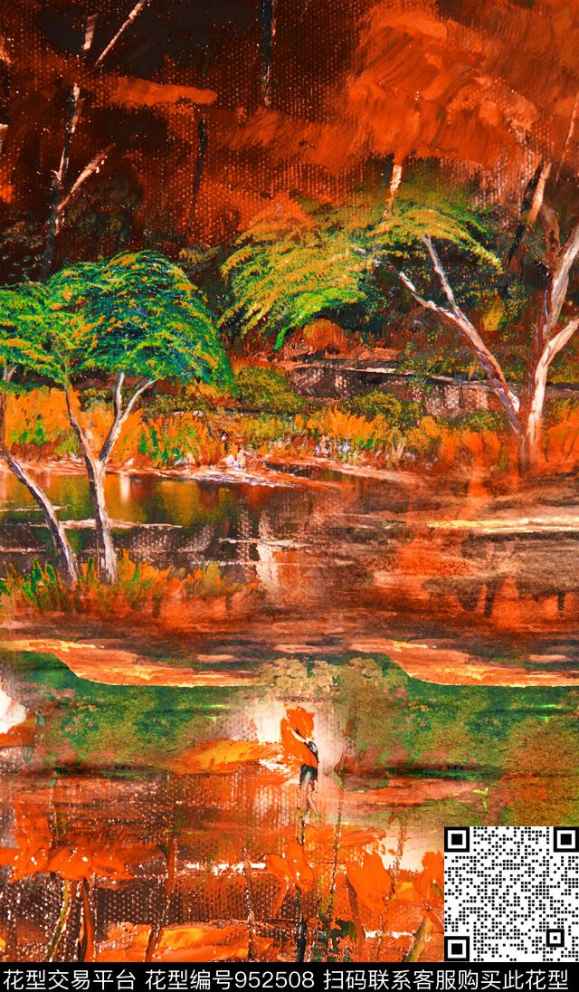 油画华亿平台树林手绘花卉数码印花华亿平台下载（图片编号: 952508） - 瓦栏（Walan）