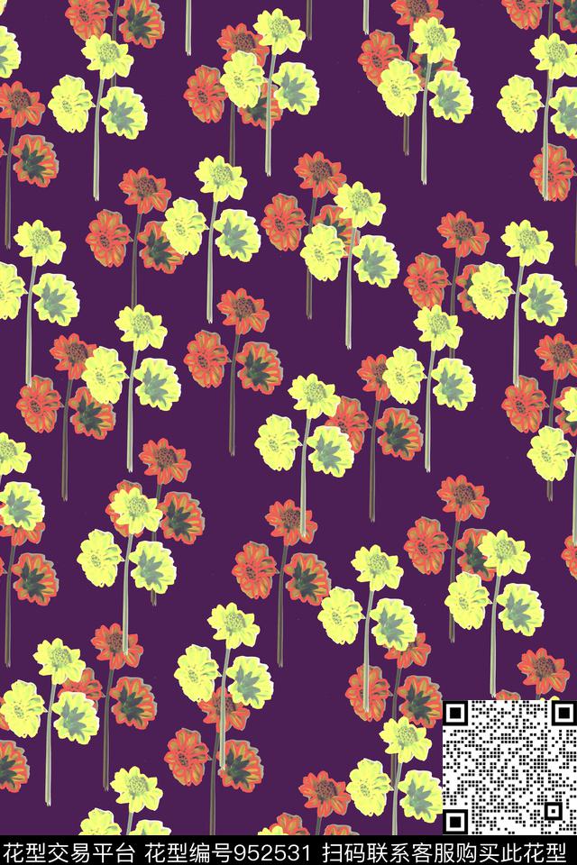 彩底花卉花卉时尚女装花卉传统印花华亿平台下载（图片编号: 952531） - 瓦栏（Walan）