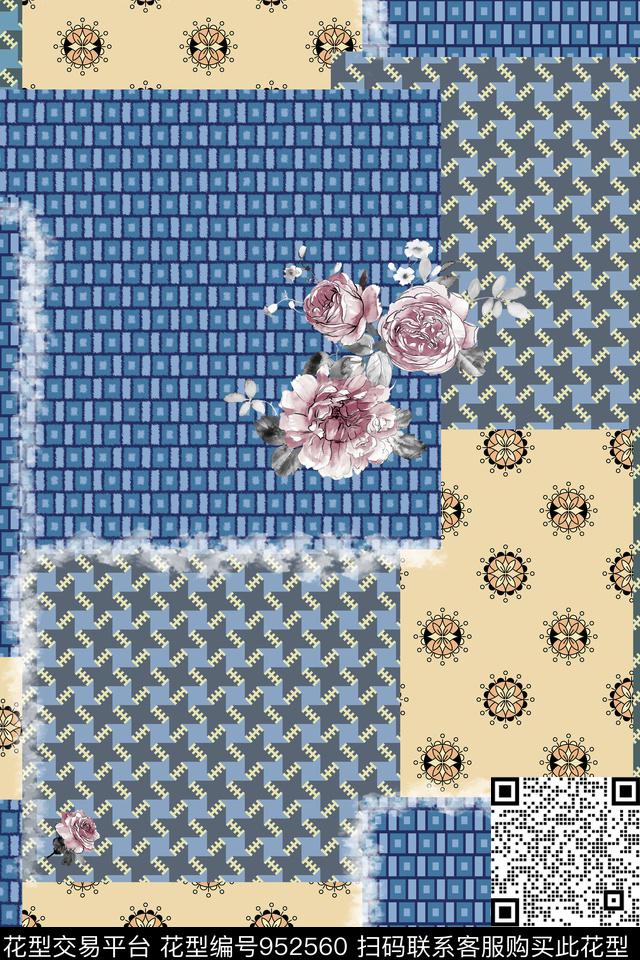 趣味手绘花卉年轻女性数码印花华亿平台下载（图片编号: 952560） - 瓦栏（Walan）