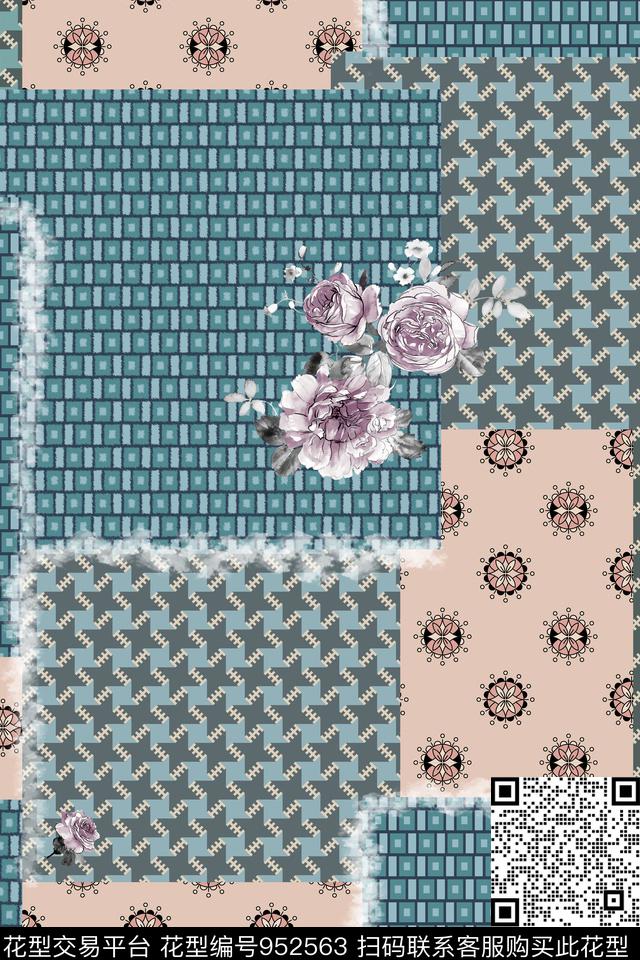 趣味手绘花卉年轻女性数码印花华亿平台下载（图片编号: 952563） - 瓦栏（Walan）