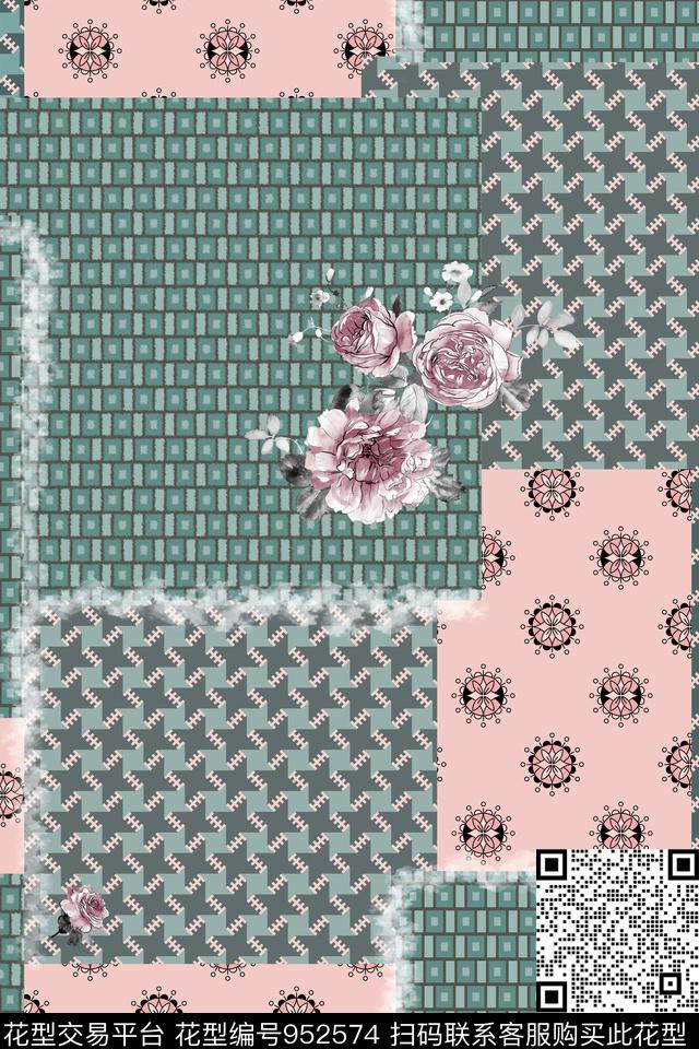 趣味手绘花卉年轻女性数码印花华亿平台下载（图片编号: 952574） - 瓦栏（Walan）