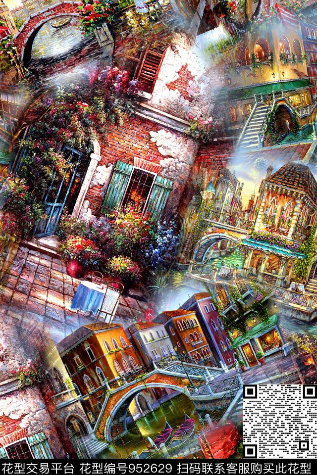 肌理建筑油画华亿平台数码印花华亿平台下载（图片编号: 952629） - 瓦栏（Walan）