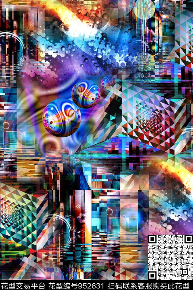 抽象几何光影数码印花华亿平台下载（图片编号: 952631） - 瓦栏（Walan）