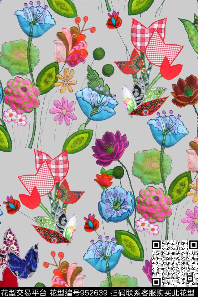 花卉绣花华亿平台贴布绣数码印花华亿平台下载（图片编号: 952639） - 瓦栏（Walan）