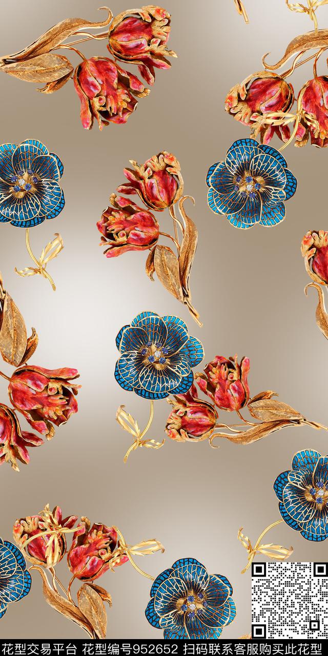 迪拜花卉满版散花中东数码印花华亿平台下载（图片编号: 952652） - 瓦栏（Walan）
