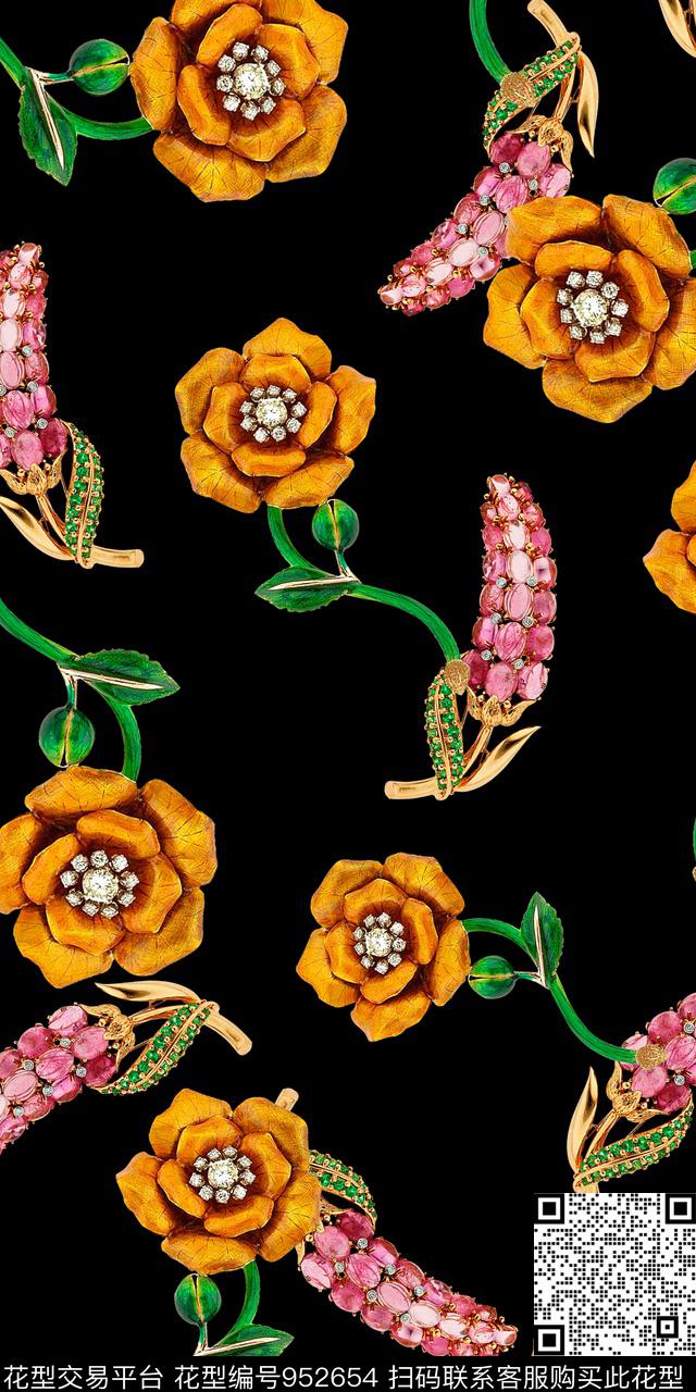 迪拜花卉满版散花中东数码印花华亿平台下载（图片编号: 952654） - 瓦栏（Walan）