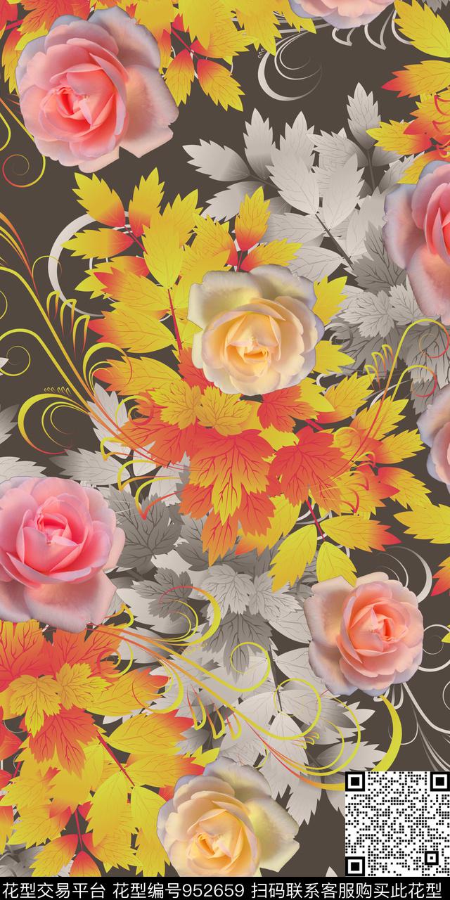 迪拜花卉满版散花中东数码印花华亿平台下载（图片编号: 952659） - 瓦栏（Walan）