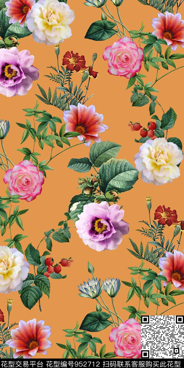 素雅数码华亿平台手绘花卉数码印花华亿平台下载（图片编号: 952712） - 瓦栏（Walan）