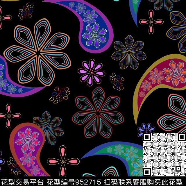 民族风秋冬华亿平台手绘花卉数码印花华亿平台下载（图片编号: 952715） - 瓦栏（Walan）