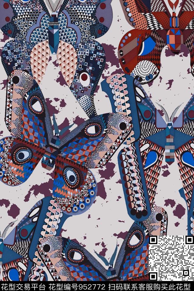 创意蝴蝶大牌风数码印花华亿平台下载（图片编号: 952772） - 瓦栏（Walan）