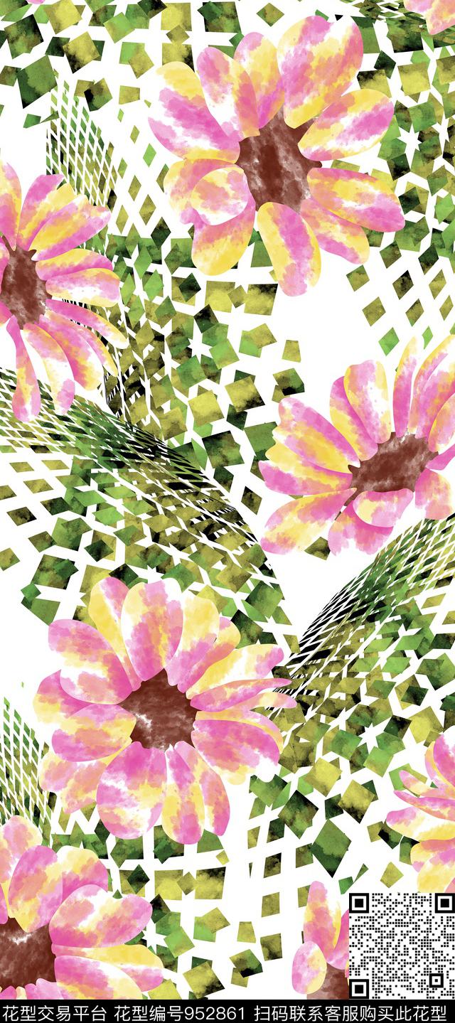 水彩花卉花卉长巾数码印花华亿平台下载（图片编号: 952861） - 瓦栏（Walan）