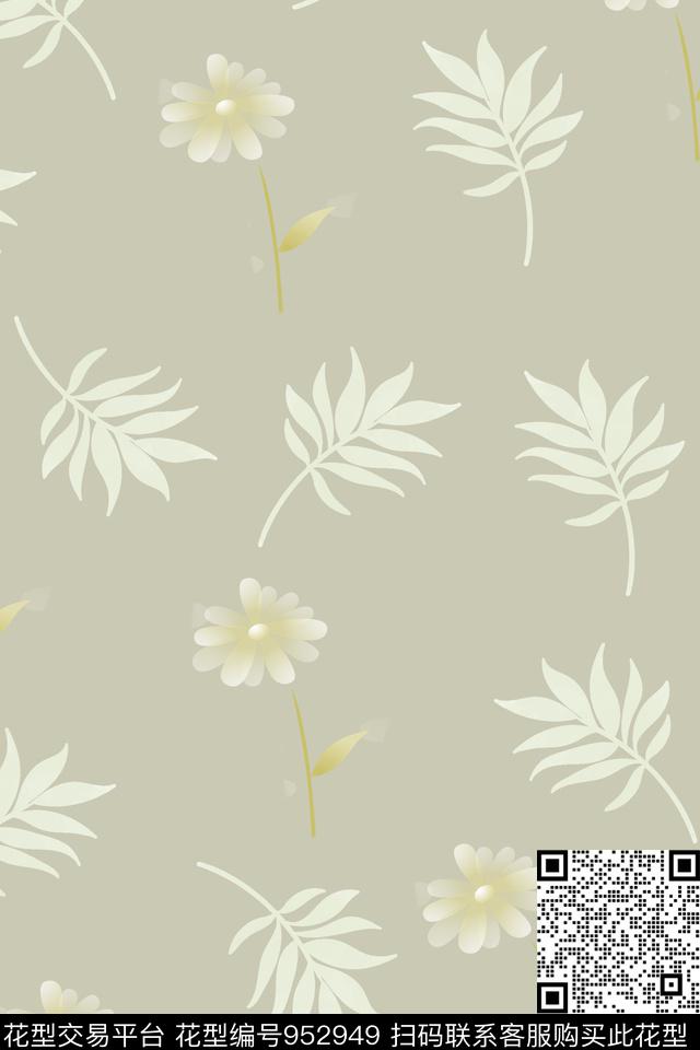 棕榈树黄花水彩绘棕榈树叶数码印花华亿平台下载（图片编号: 952949） - 瓦栏（Walan）