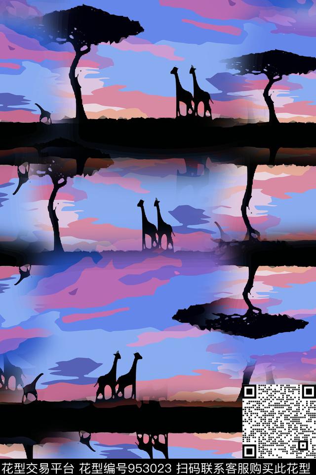 素雅女装风景景观数码印花华亿平台下载（图片编号: 953023） - 瓦栏（Walan）