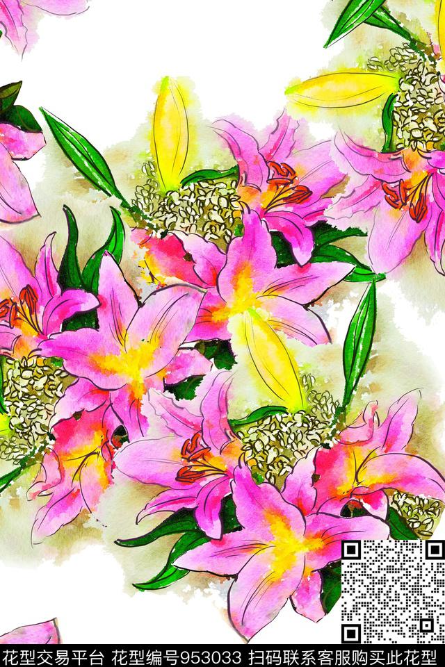 绘画水彩花卉数码华亿平台数码印花华亿平台下载（图片编号: 953033） - 瓦栏（Walan）