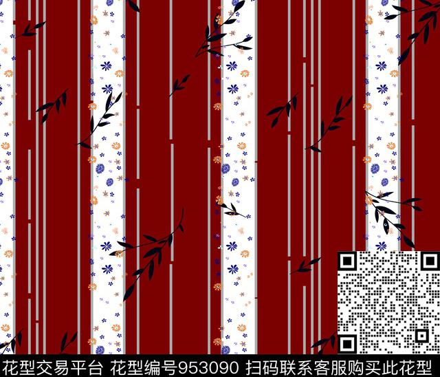 条纹花卉几何数码印花华亿平台下载（图片编号: 953090） - 瓦栏（Walan）