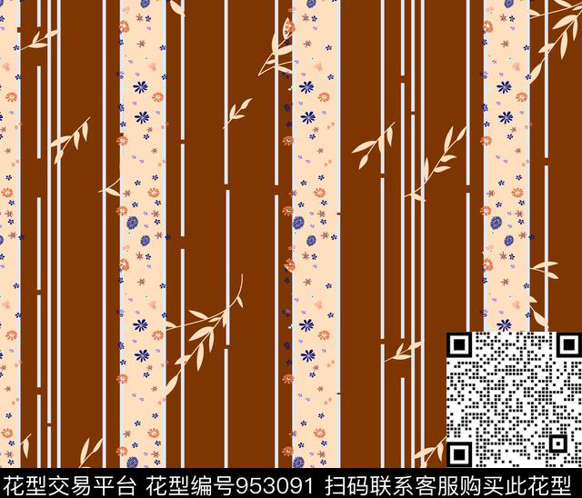 条纹花卉几何数码印花华亿平台下载（图片编号: 953091） - 瓦栏（Walan）