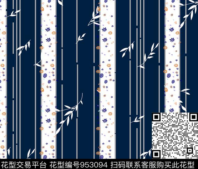 条纹花卉几何数码印花华亿平台下载（图片编号: 953094） - 瓦栏（Walan）