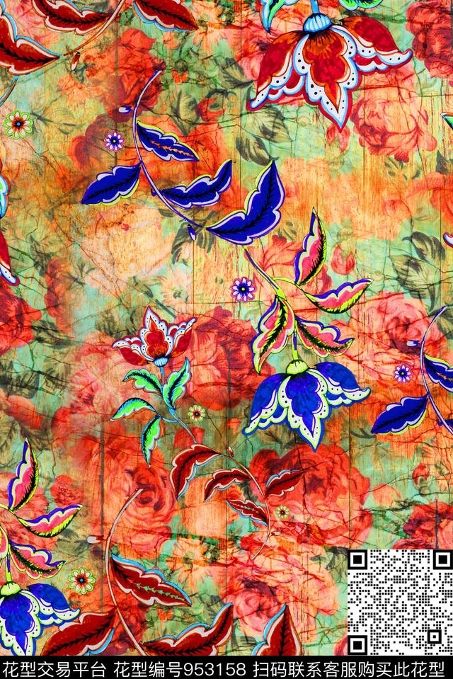 数码华亿平台花卉烂花华亿平台数码印花华亿平台下载（图片编号: 953158） - 瓦栏（Walan）