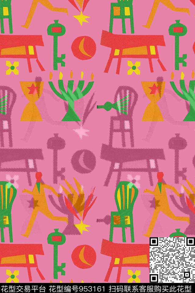 手绘花卉卡通几何数码印花华亿平台下载（图片编号: 953161） - 瓦栏（Walan）
