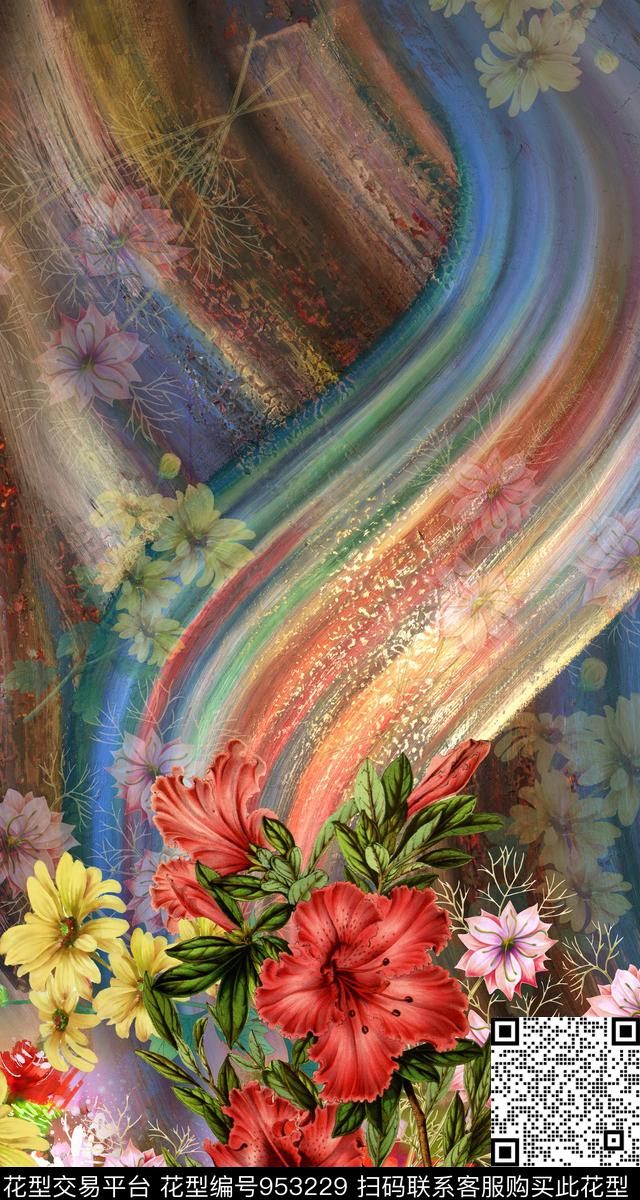 数码华亿平台手绘花卉迪拜花卉数码印花华亿平台下载（图片编号: 953229） - 瓦栏（Walan）