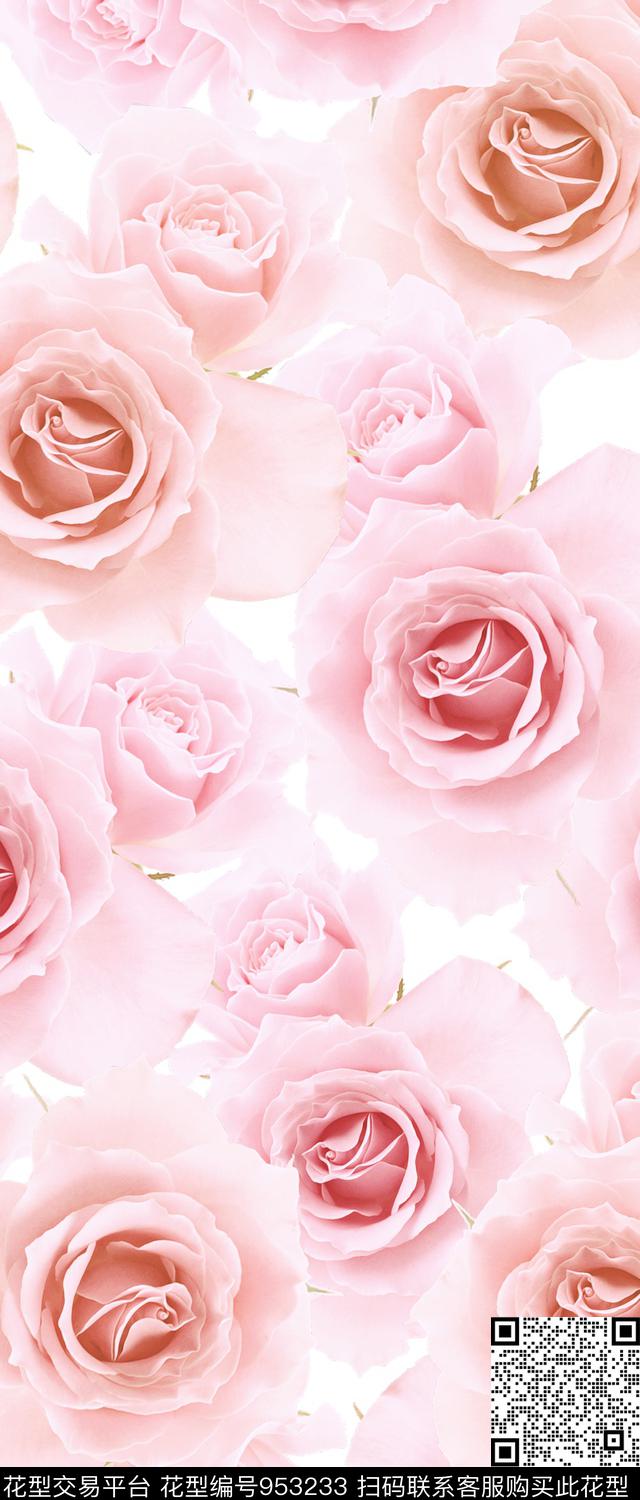 手绘花卉迪拜花卉满版散花数码印花华亿平台下载（图片编号: 953233） - 瓦栏（Walan）
