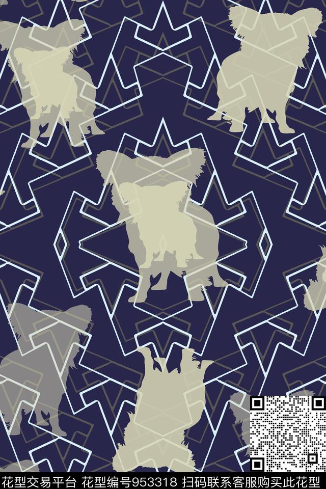 秋冬华亿平台抽象狗传统印花华亿平台下载（图片编号: 953318） - 瓦栏（Walan）