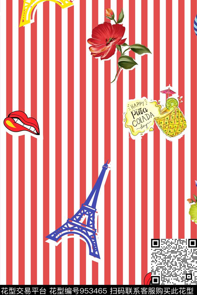 口红条纹女装传统印花华亿平台下载（图片编号: 953465） - 瓦栏（Walan）
