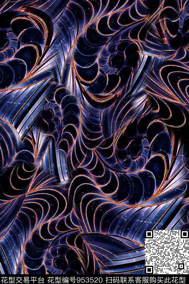 肌理男装抽象数码印花华亿平台下载（图片编号: 953520） - 瓦栏（Walan）