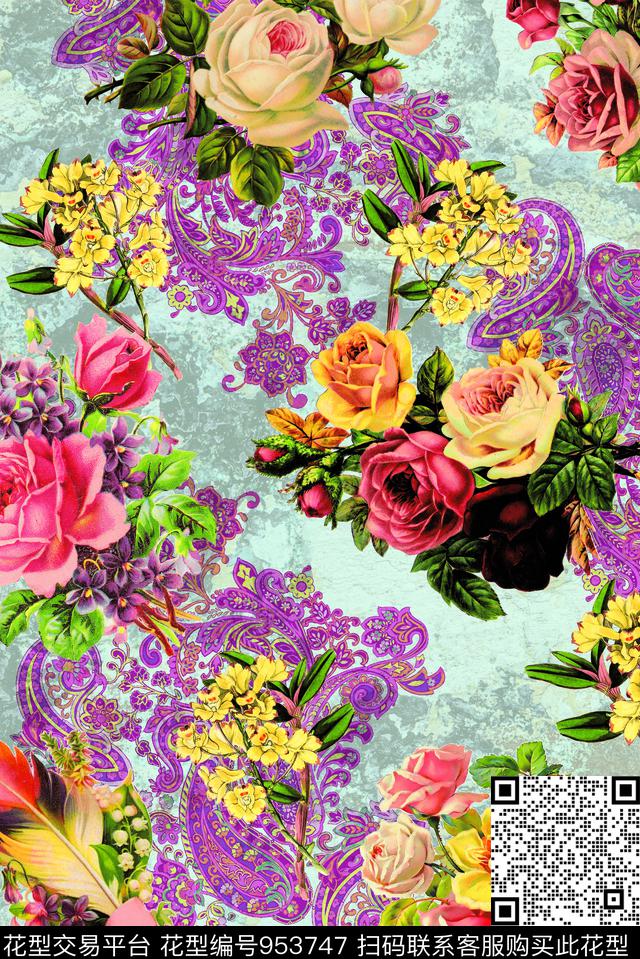 羽毛玫瑰花提花华亿平台数码印花华亿平台下载（图片编号: 953747） - 瓦栏（Walan）