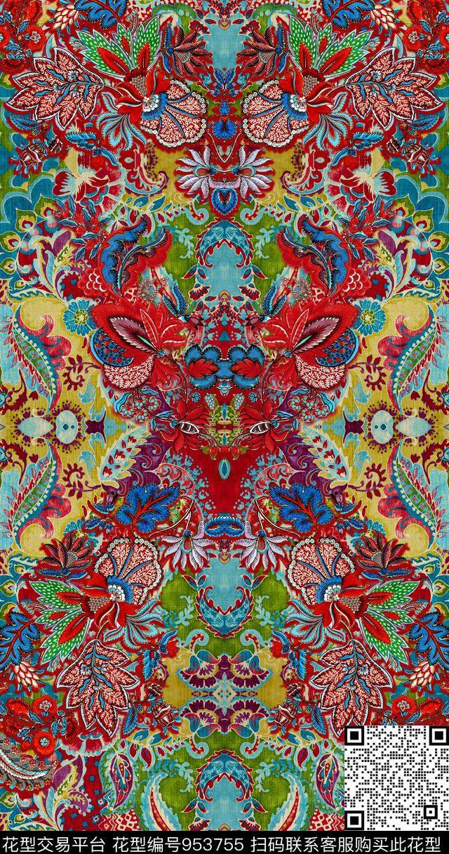 民族风花卉佩斯里数码印花华亿平台下载（图片编号: 953755） - 瓦栏（Walan）