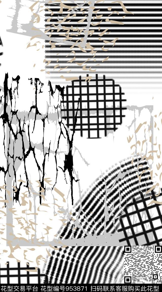 趣味线条抽象数码印花华亿平台下载（图片编号: 953871） - 瓦栏（Walan）