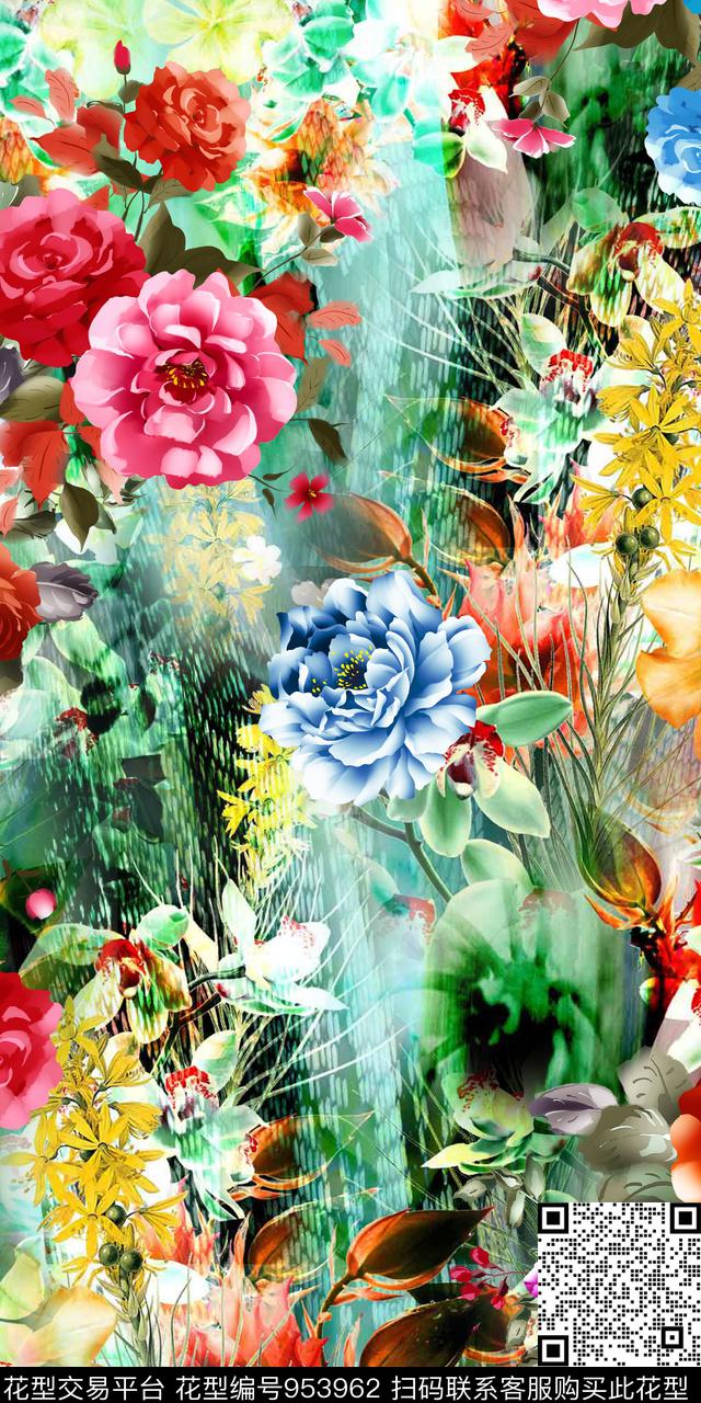 鲜花牡丹无颜六色的花数码印花华亿平台下载（图片编号: 953962） - 瓦栏（Walan）