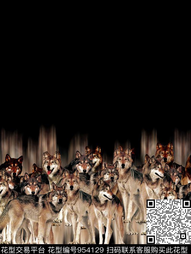 抽象男装复古大牌动物狼数码印花华亿平台下载（图片编号: 954129） - 瓦栏（Walan）