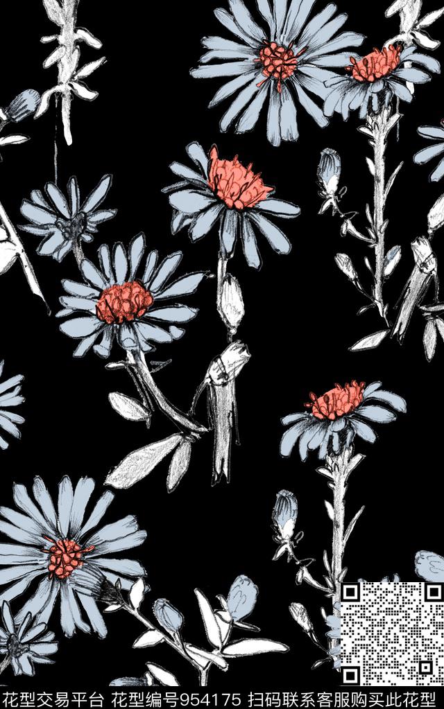 小碎花水彩花卉清爽底花卉数码印花华亿平台下载（图片编号: 954175） - 瓦栏（Walan）