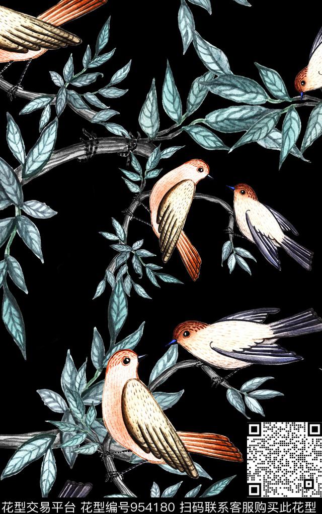 水彩花卉清爽底花卉动物数码印花华亿平台下载（图片编号: 954180） - 瓦栏（Walan）