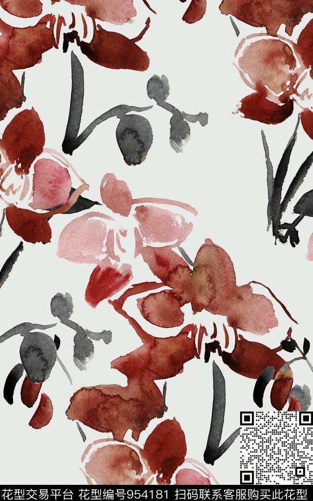 水彩花卉数码华亿平台清爽底花卉数码印花华亿平台下载（图片编号: 954181） - 瓦栏（Walan）