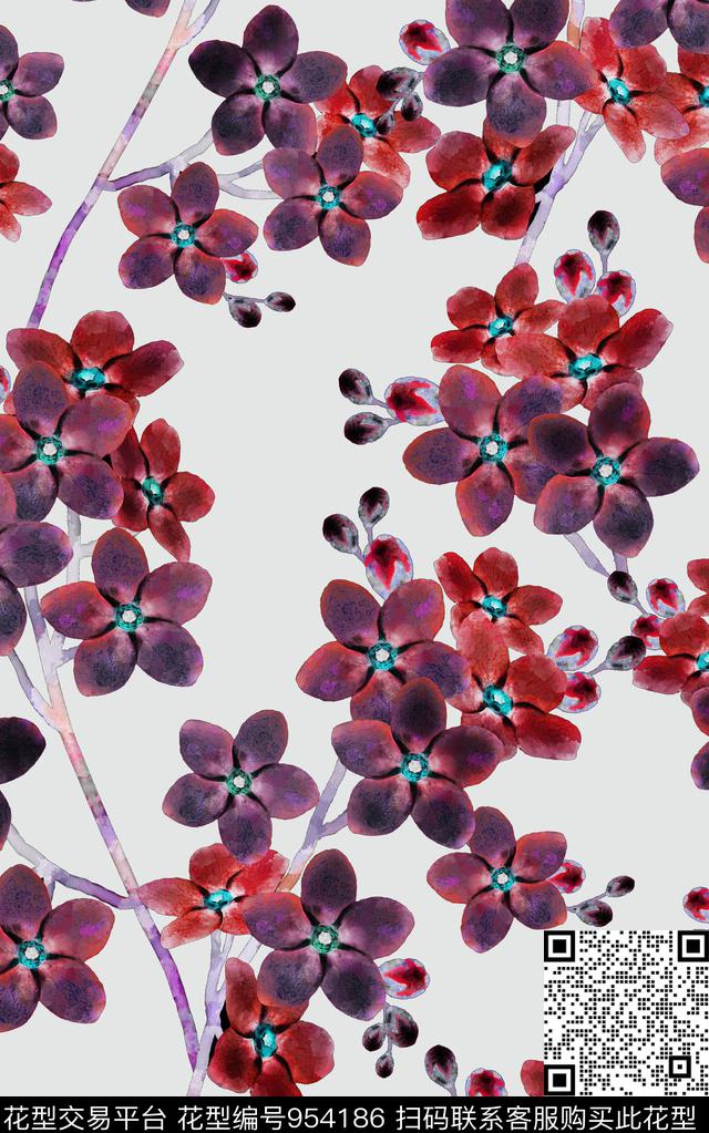 小碎花花卉清爽底花卉数码印花华亿平台下载（图片编号: 954186） - 瓦栏（Walan）