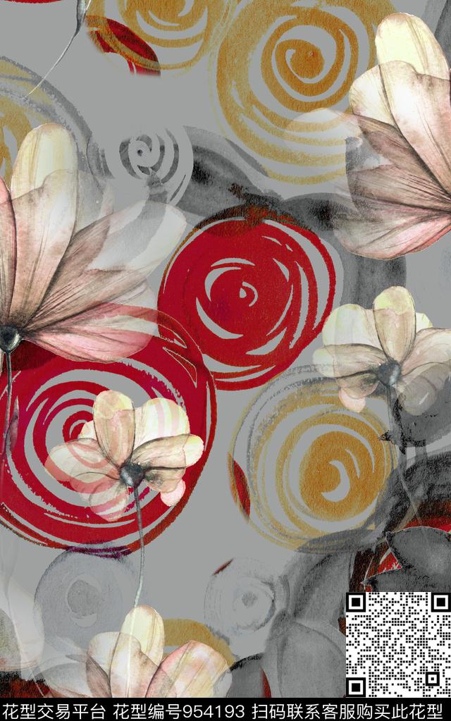 水彩花卉数码华亿平台抽象花卉数码印花华亿平台下载（图片编号: 954193） - 瓦栏（Walan）