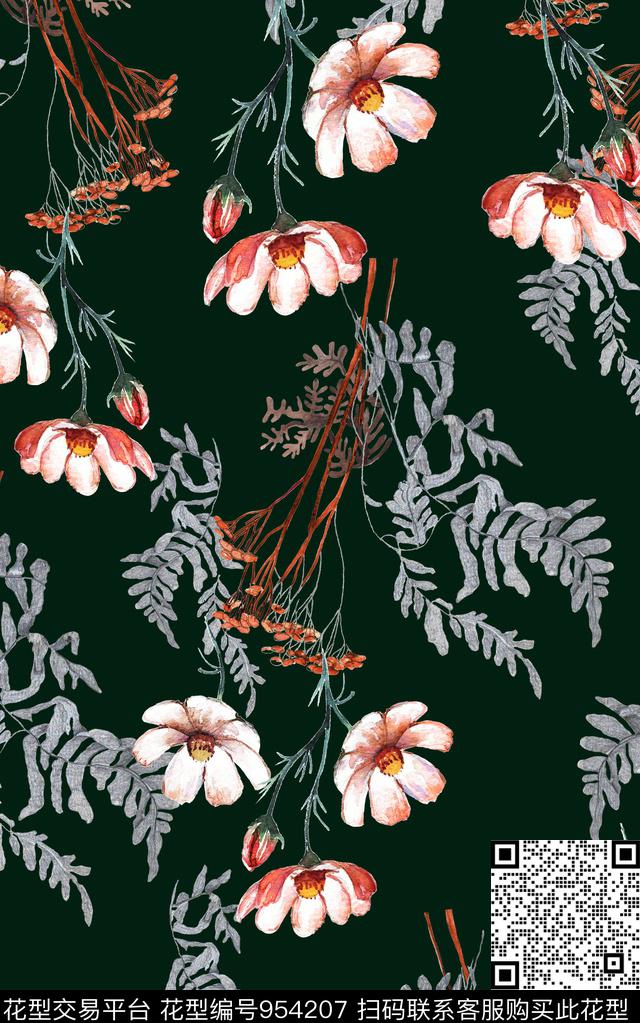 小碎花花卉清爽底花卉数码印花华亿平台下载（图片编号: 954207） - 瓦栏（Walan）