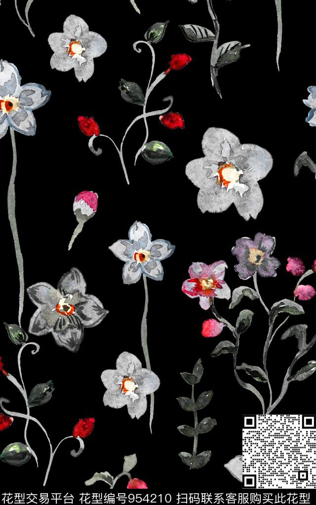 小碎花花卉清爽底花卉数码印花华亿平台下载（图片编号: 954210） - 瓦栏（Walan）