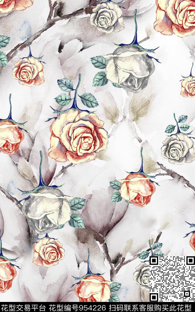 数码华亿平台花卉玫瑰花数码印花华亿平台下载（图片编号: 954226） - 瓦栏（Walan）