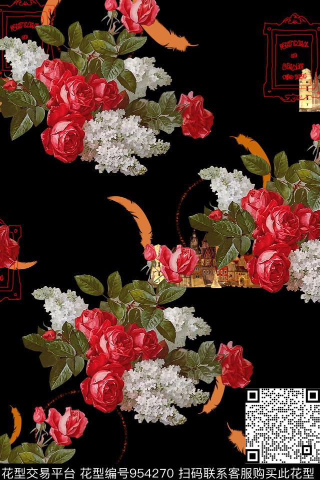 艺术菊花水彩花卉数码印花华亿平台下载（图片编号: 954270） - 瓦栏（Walan）