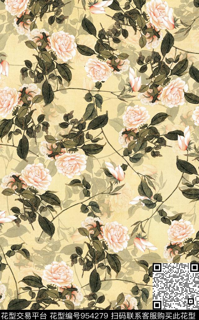 小碎花数码华亿平台牡丹数码印花华亿平台下载（图片编号: 954279） - 瓦栏（Walan）