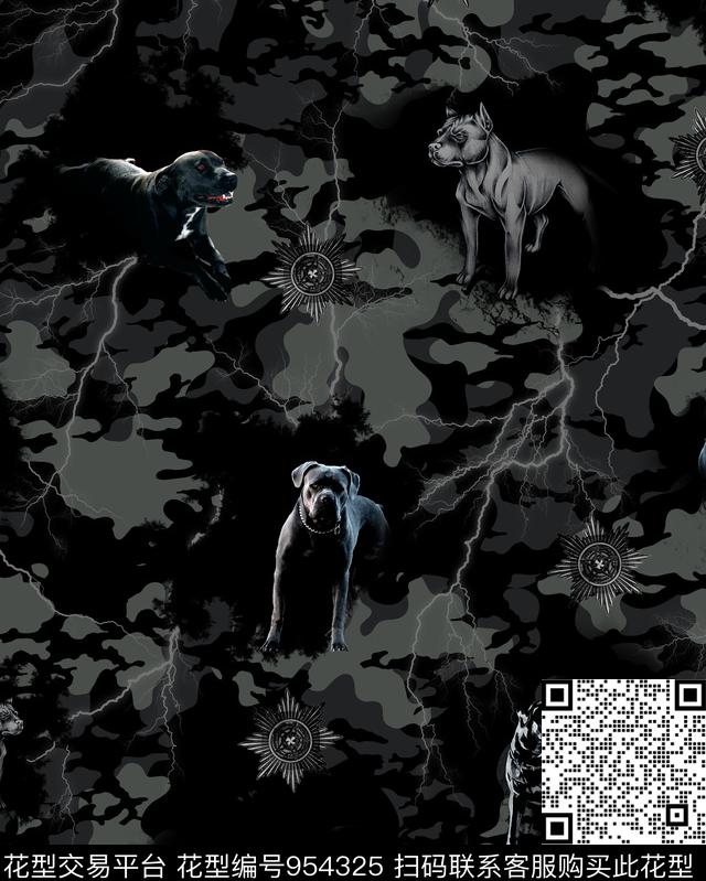 狗犬猛犬迷彩动物数码印花华亿平台下载（图片编号: 954325） - 瓦栏（Walan）