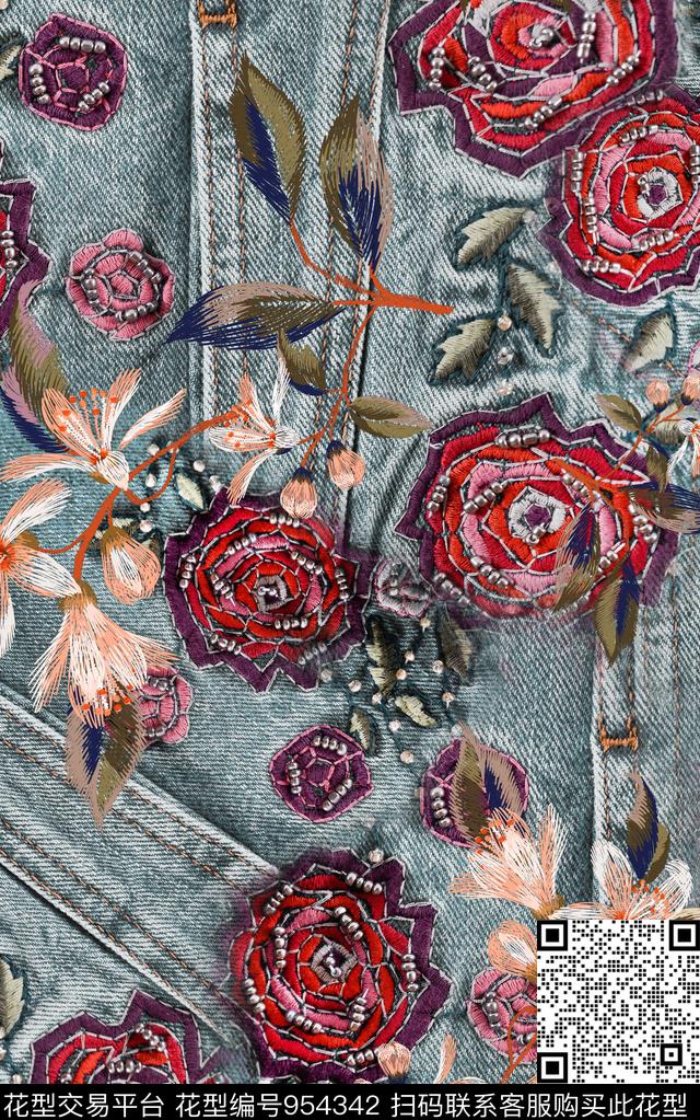 数码华亿平台绣花华亿平台花卉数码印花华亿平台下载（图片编号: 954342） - 瓦栏（Walan）
