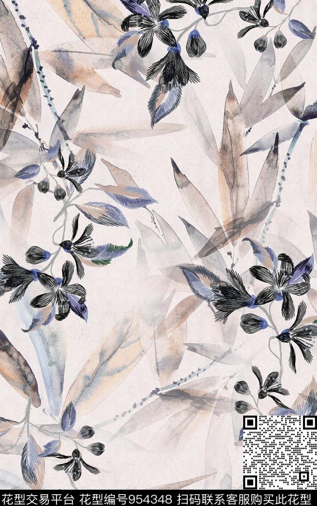 数码华亿平台绣花华亿平台清爽底花卉数码印花华亿平台下载（图片编号: 954348） - 瓦栏（Walan）
