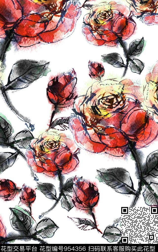 数码华亿平台花卉清爽底花卉数码印花华亿平台下载（图片编号: 954356） - 瓦栏（Walan）